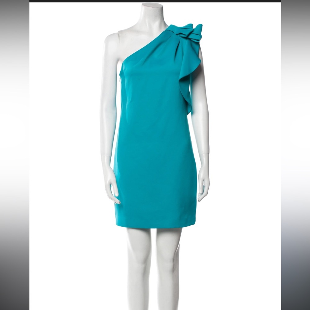 Halston Heritage One-Shoulder Turquoise Dress